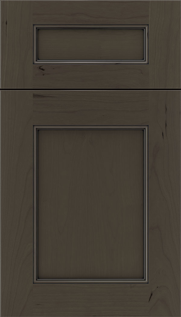 Lexington 5pc Cherry recessed panel cabinet door in Thunder with Black glaze