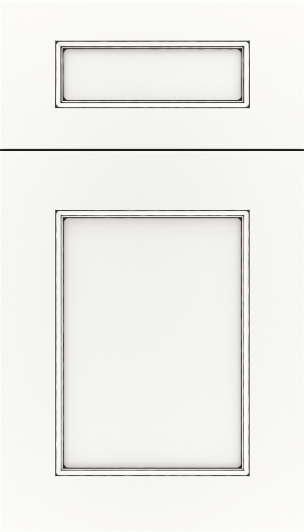 Lexington 5pc Maple recessed panel cabinet door in Whitecap with Black glaze