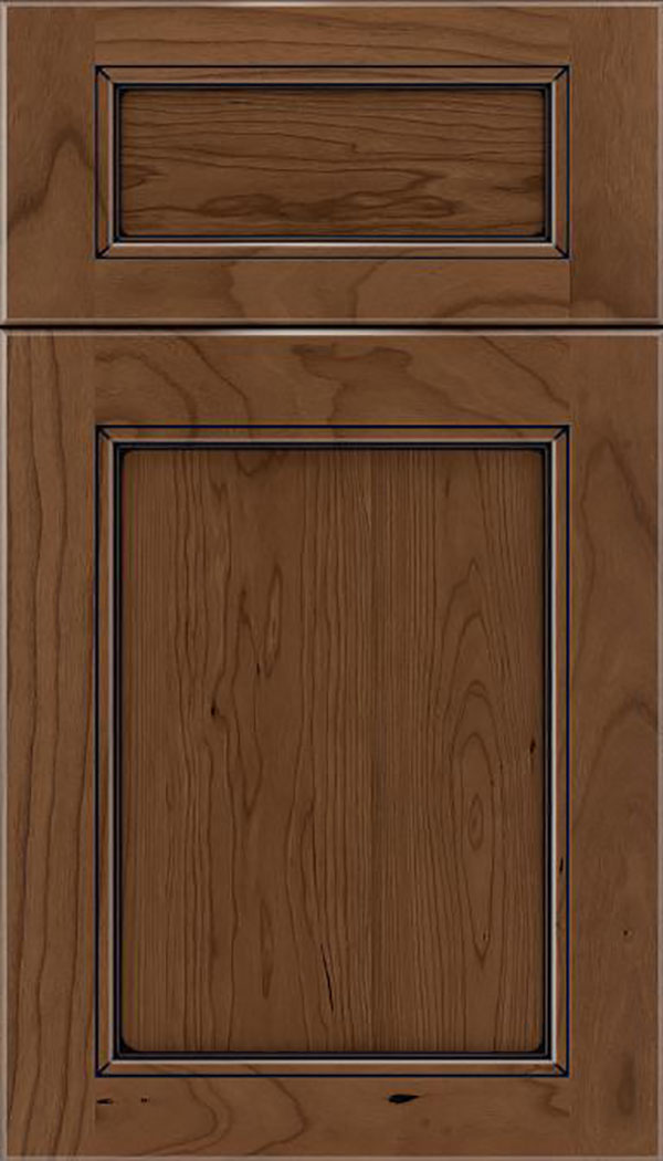 Templeton 5pc Cherry recessed panel cabinet door in Toffee with Black glaze